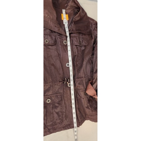 Ruby Rd Shiny Brown Lightweight Jacket Zipper Roll Tab Drawstring Waist Sz 12 - Picture 4 of 10